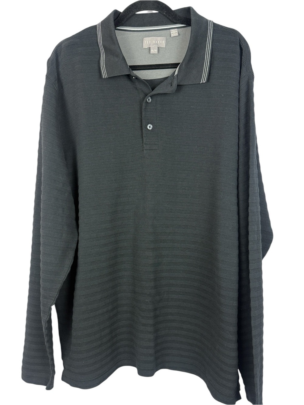 Ted Baker London Men's Cotton Ribbed  Long Sleeve Polo Charcoal Black XXL/5